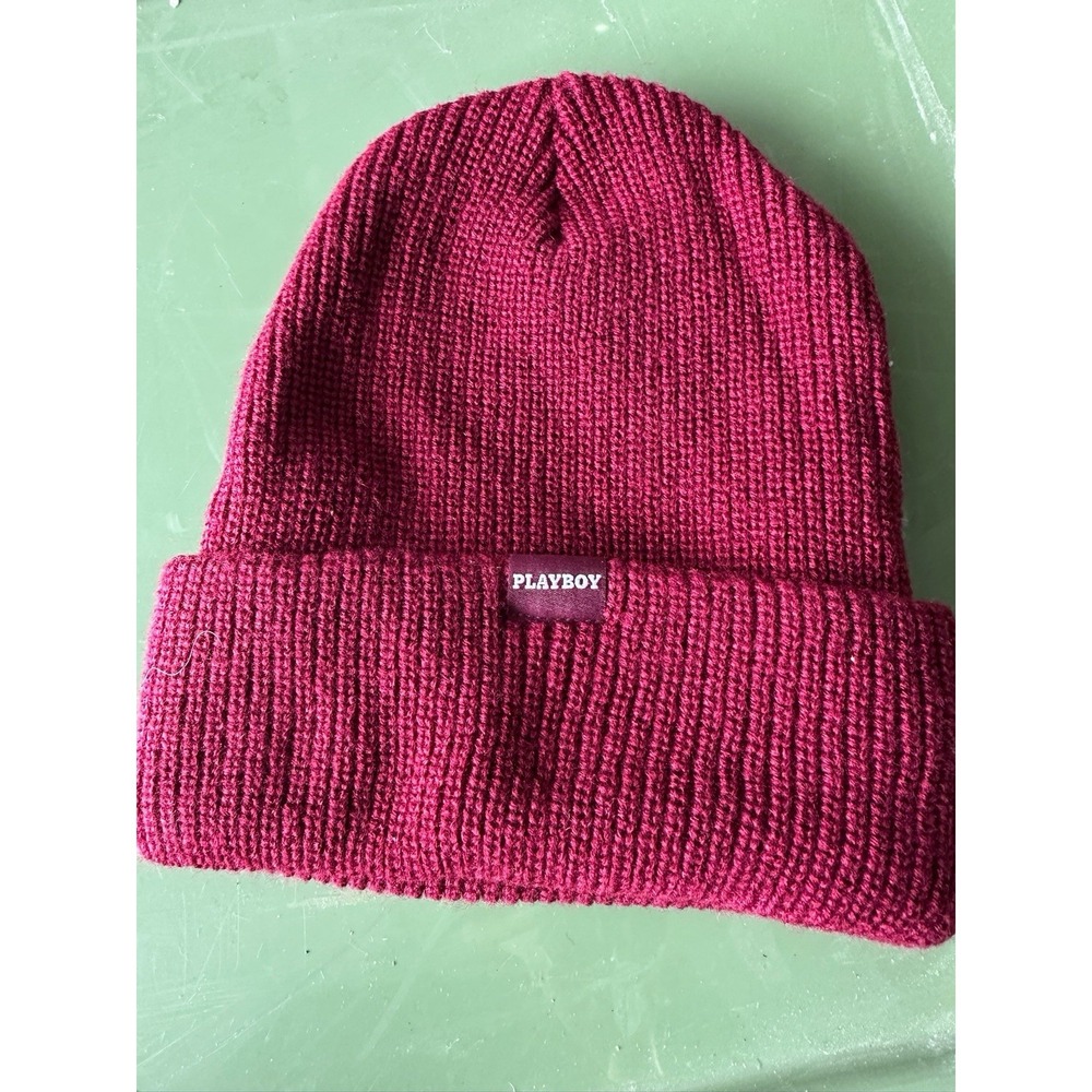 Playboy Bunny Burgundy Knit Beanie Hat One Size Unisex - Picture 2 of 2
